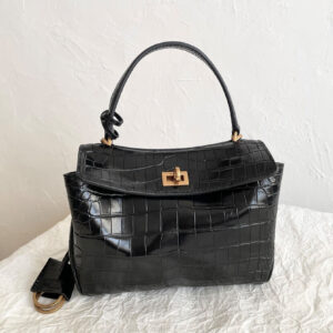 Balenciaga Rodeo Mini Handbag Crocodile Embossed Black